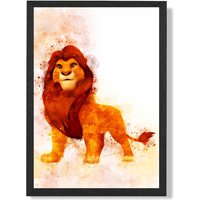 ARTZE Simba Watercolour Lion King Framed Print SIZE: A2 with Black Frame in Orange | Size: A4