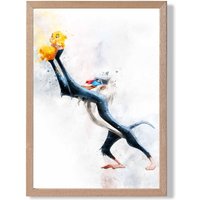 ARTZE Rafiki Watercolour Lion King Framed Print SIZE: A3 with Oak Frame in Dark Blue | Size: A2