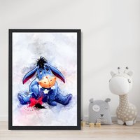 ARTZE Eeyore Watercolour Winnie the Pooh Art Print with Black Frame SIZE: A3 in Purple