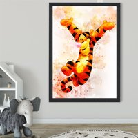 ARTZE Tigger Watercolour Winnie the Pooh Art Print with Black Frame SIZE: A2 in Orange | Size: A4