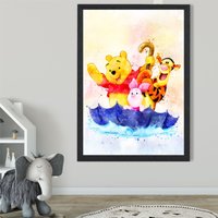 ARTZE Watercolour Winnie the Pooh & Friends Art Print with Black Frame SIZE: A4 | Size: A2