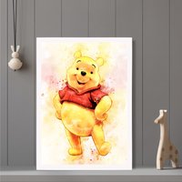 ARTZE Watercolour Winnie the Pooh Art Print with White Frame SIZE: A3 in Yellow