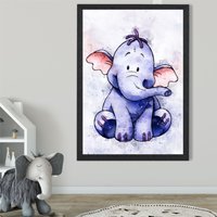 ARTZE Heffalump Watercolour Winnie the Pooh Art Print with Black Frame SIZE: A3 in Purple