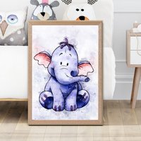 ARTZE Heffalump Watercolour Winnie the Pooh Art Print with Oak Frame SIZE: A3 in Purple | Size: A2