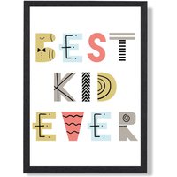 ARTZE Cute Best Ever Kid Scandi Quote Framed Print SIZE: A2 with Black Frame in Yellow | Size: A4