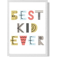 ARTZE Cute Best Ever Kid Scandi Quote Framed Print SIZE: A2 with White Frame in Yellow