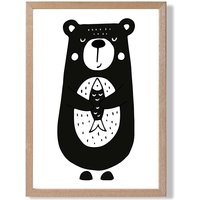 ARTZE Cute Black Bear Scandi Animal Framed Print SIZE: A3 with Oak Frame | Size: A4