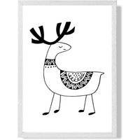 ARTZE Cute Reindeer Scandi Animal Framed Print SIZE: A3 with White Frame in Black | Size: A4