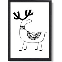 ARTZE Cute Reindeer Scandi Animal Framed Print SIZE: A3 with Black Frame