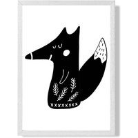 ARTZE Cute Black Fox Scandi Animal Framed Print SIZE: A4 with White Frame