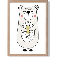 ARTZE Cute Beige Bear Scandi Animal Framed Print SIZE: A3 with Oak Frame | Size: A2