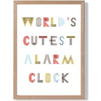 ARTZE Cutest Alarm Clock Scandi Quote Framed Print SIZE: A3 with Oak Frame in Pale Blue | Size: A2