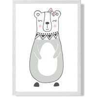 ARTZE Cute Grey Mama Bear Scandi Animal Framed Print SIZE: A3 with White Frame