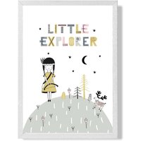 ARTZE Cute Little Explorer Scandi Quote Framed Print SIZE: A2 with White Frame in Pink | Size: A4