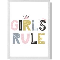 ARTZE Cute Girls Rule Scandi Quote Framed Print SIZE: A2 with White Frame in Pink | Size: A4