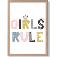 ARTZE Cute Girls Rule Scandi Quote Framed Print SIZE: A2 with Oak Frame in Pink | Size: A3