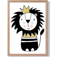 ARTZE Cute Lion Scandi Animal Framed Print SIZE: A2 with Oak Frame in Yellow | Size: A4