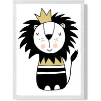 ARTZE Cute Lion Scandi Animal Framed Print SIZE: A2 with White Frame in Yellow | Size: A3
