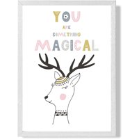 ARTZE Cute You are Magical Deer Scandi Quote Framed Print SIZE: A4 with White Frame in Pink | Size: A3