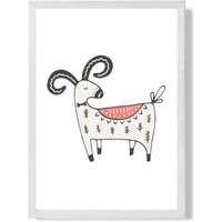 ARTZE Cute Mountain Goat Scandi Animal Framed Print SIZE: A3 with White Frame in Beige | Size: A2
