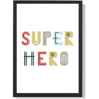 ARTZE Cute Super Hero Scandi Quote Framed Print SIZE: A2 with Black Frame in Pale Blue