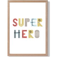 ARTZE Cute Super Hero Scandi Quote Framed Print SIZE: A3 with Oak Frame in Pale Blue | Size: A2