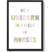 ARTZE Cute Be a Unicorn Pink Scandi Quote Framed Print SIZE: A2 with Black Frame | Size: A4