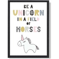 ARTZE Cute Be a Unicorn Scandi Animal Framed Print SIZE: A4 with Black Frame in Pink