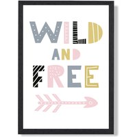 ARTZE Cute Wild & Free Pink Scandi Quote Framed Print SIZE: A4 with Black Frame | Size: A3