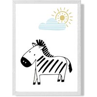ARTZE Cute Zebra Scandi Animal Framed Print SIZE: A4 with White Frame in Pale Blue | Size: A3