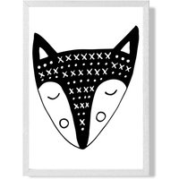 ARTZE Cute Black Fox Scandi Animal Framed Print SIZE: A3 with White Frame | Size: A4