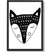 ARTZE Cute Black Fox Scandi Animal Framed Print SIZE: A2 with Black Frame | Size: A3