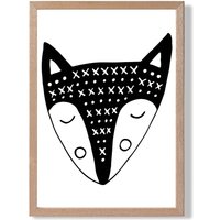 ARTZE Cute Black Fox Scandi Animal Framed Print SIZE: A4 with Oak Frame | Size: A2