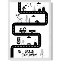 ARTZE Cute Little Explorer Map Scandi Framed Print SIZE: A4 with White Frame in Black | Size: A3