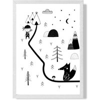 ARTZE Cute Scandi Map Framed Print SIZE: A4 with White Frame in Black | Size: A2