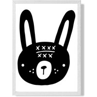 ARTZE Cute Black Rabbit Scandi Animal Framed Print SIZE: A4 with White Frame