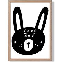 ARTZE Cute Black Rabbit Scandi Animal Framed Print SIZE: A4 with Oak Frame | Size: A3
