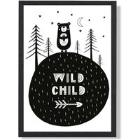 ARTZE Cute Wild Child Scandi Quote Framed Print SIZE: A2 with Black Frame | Size: A3