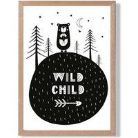 ARTZE Cute Wild Child Scandi Quote Framed Print SIZE: A2 with Oak Frame in Black