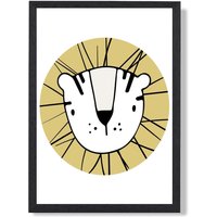 ARTZE Cute Yellow Lion Scandi Animal Framed Print SIZE: A2 with Black Frame | Size: A4