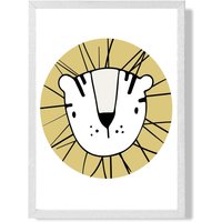 ARTZE Cute Yellow Lion Scandi Animal Framed Print SIZE: A3 with White Frame