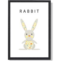 ARTZE Cute Yellow Floral Rabbit Framed Print SIZE: A3 with Black Frame | Size: A4