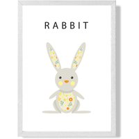 ARTZE Cute Yellow Floral Rabbit Framed Print SIZE: A4 with White Frame | Size: A3