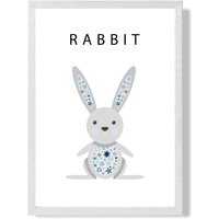 ARTZE Cute Rabbit with Blue Stars Framed Print SIZE: A2 with White Frame in Pale Blue | Size: A3