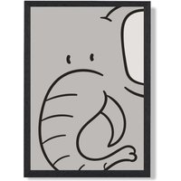 ARTZE Cute Cartoon Style Elephant Framed Print SIZE: A3 with Black Frame in Grey
