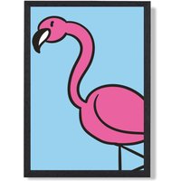 ARTZE Cute Cartoon Style Flamingo Framed Print SIZE: A4 with Black Frame in Pink | Size: A2