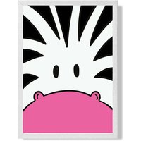 ARTZE Cute Cartoon Style Zebra Face Framed Print SIZE: A2 with White Frame in Black | Size: A3
