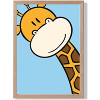 ARTZE Cute Cartoon Style Giraffe Face Framed Print SIZE: A3 with Oak Frame in Brown | Size: A2