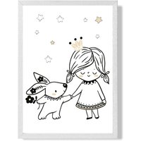 ARTZE Scandi Princess Little & Rabbit Framed Print SIZE: A2 with White Frame in Black | Size: A3