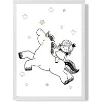 ARTZE Scandi Princess Little & Unicorn Framed Print SIZE: A3 with White Frame in Black